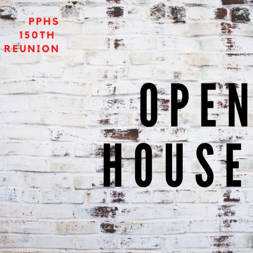 grey and black background with Open House text